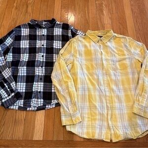 2 PACSUN Long Sleeve Button Down Front Plaid Casual Shirts Mens Sz Medium